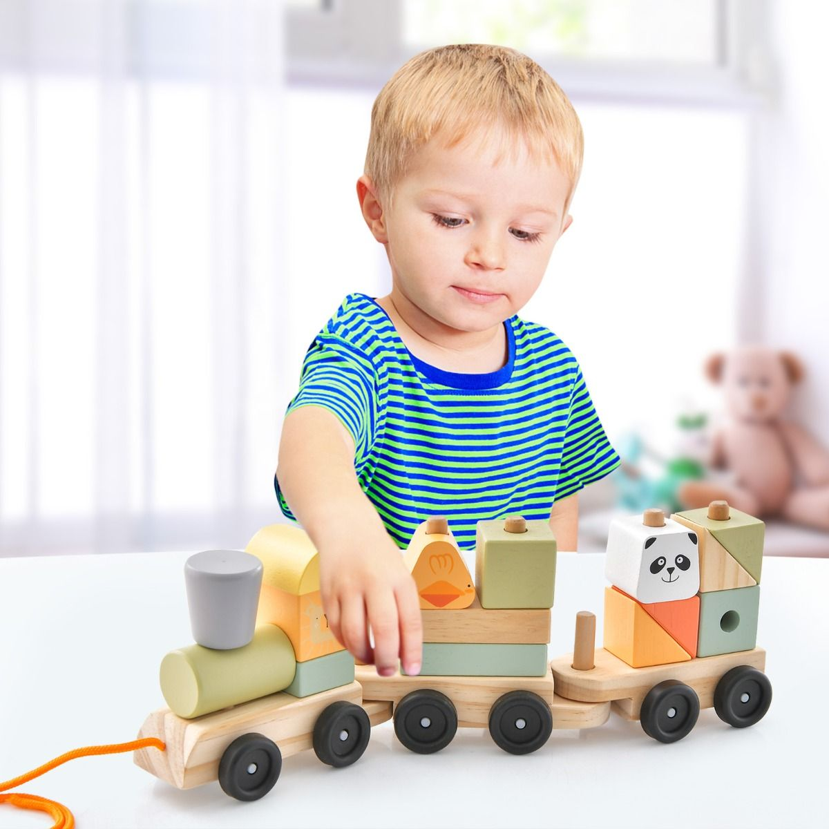 Interactive 3-Section Toy Train with Colourful Stackable Building Blocks - Image 7