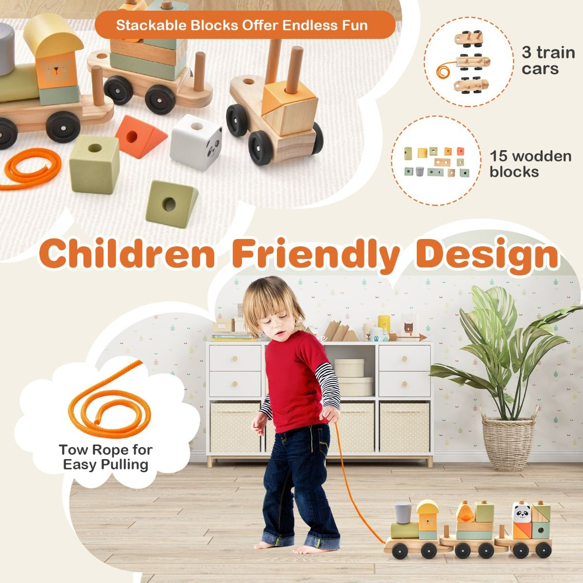 Interactive 3-Section Toy Train with Colourful Stackable Building Blocks - Image 5