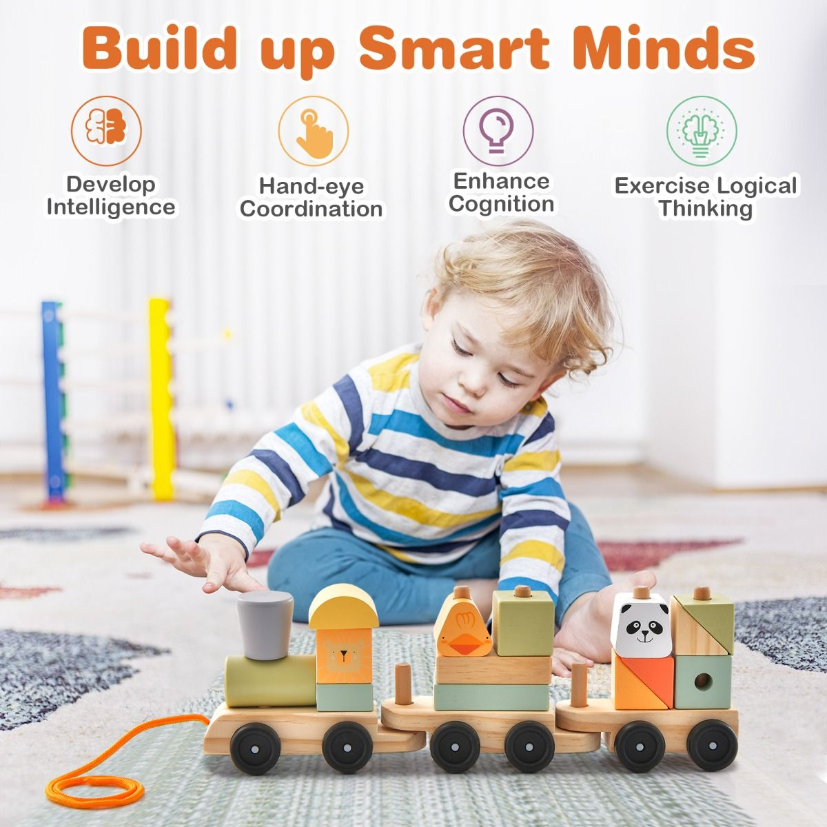 Interactive 3-Section Toy Train with Colourful Stackable Building Blocks - Image 3